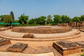 Ancient ruins of Dhramrajika Stup[a at Varanasi in SArnath, an Important Buddhist archaeological site associated with Emperor Ashok & Lord Buddha