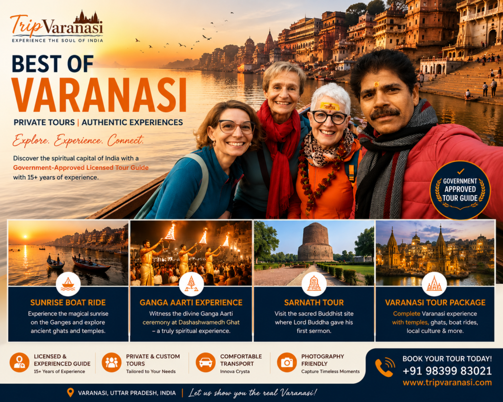 Tourist enjoying a private guided Varanasi tour with a Government-Approved Licensed tour Guide